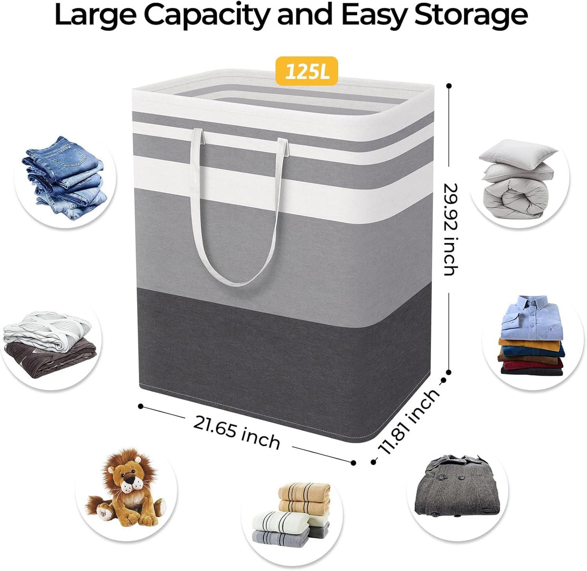 Freestanding Gradient Grey Laundry Hampers with Extended Handles