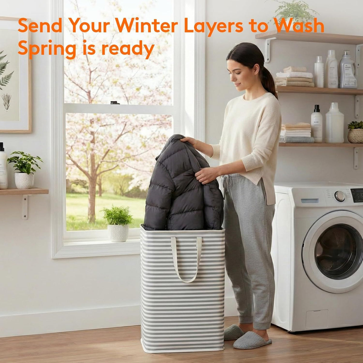 Two Collapsible Laundry Baskets with Reinforced Handles