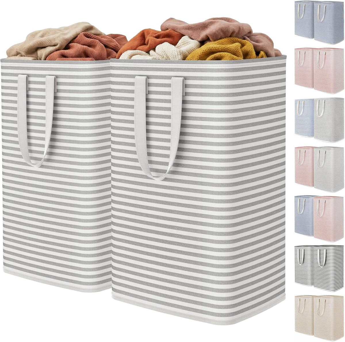 Two Collapsible Laundry Baskets with Reinforced Handles