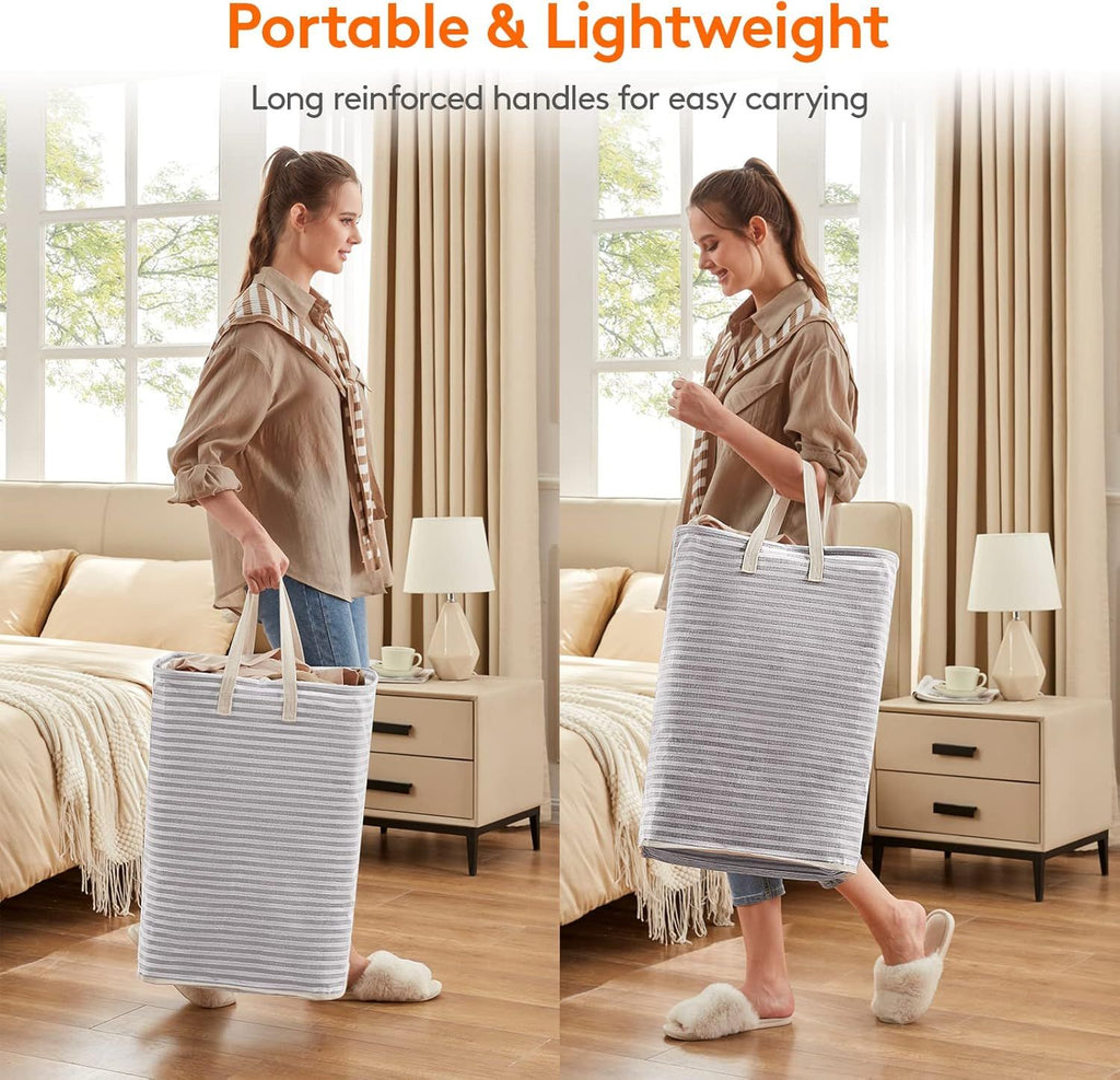 Two Collapsible Laundry Baskets with Reinforced Handles