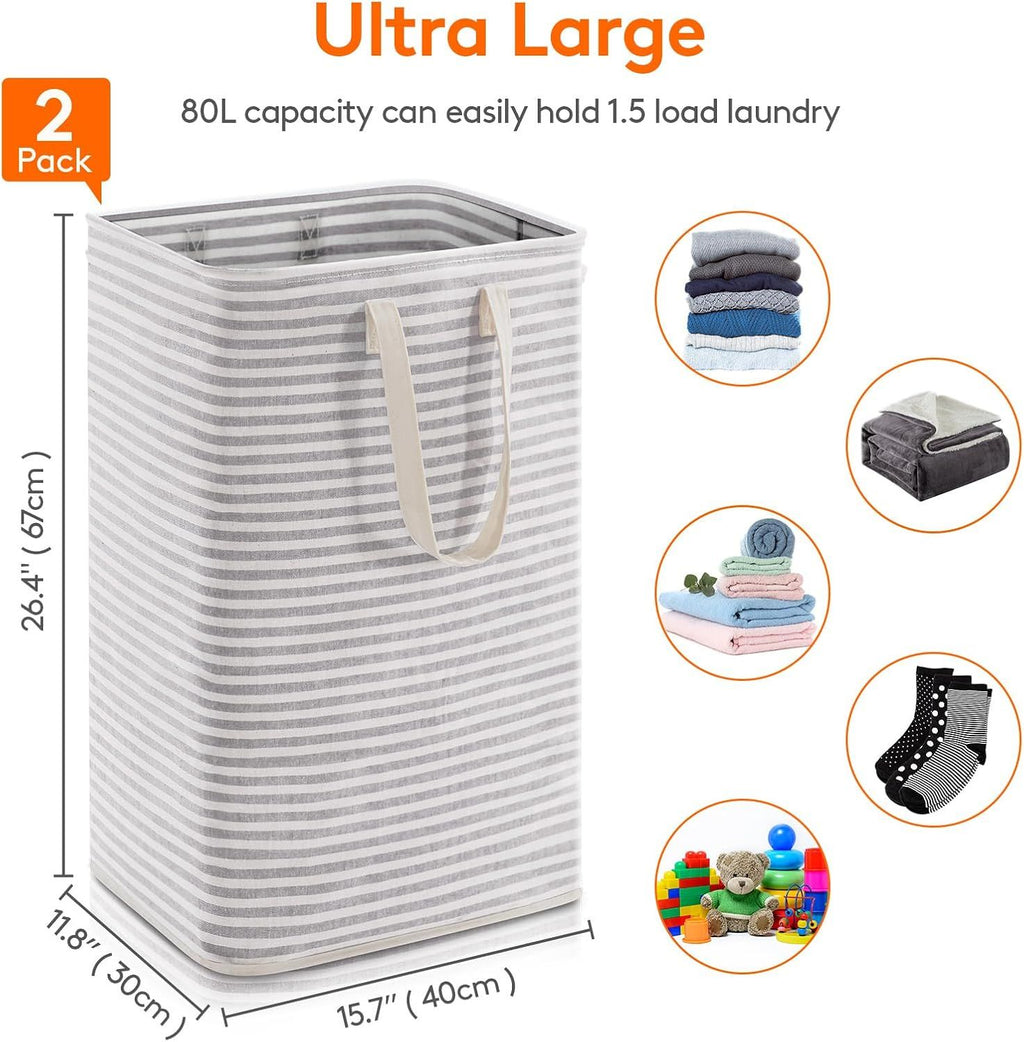 Two Collapsible Laundry Baskets with Reinforced Handles