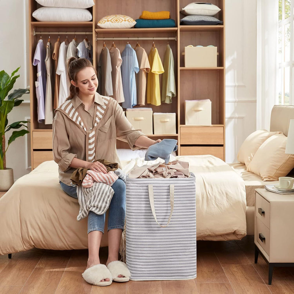 Two Collapsible Laundry Baskets with Reinforced Handles
