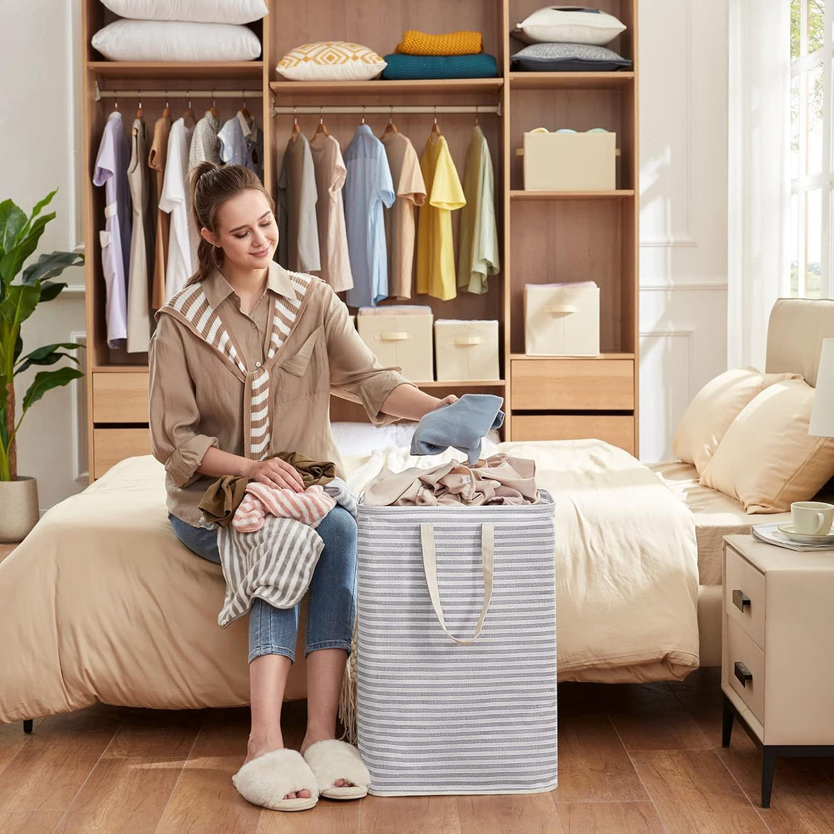 Two Collapsible Laundry Baskets with Reinforced Handles