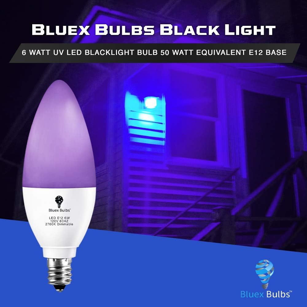 E12 Candle LED Blacklight Bulbs for Glow Displays