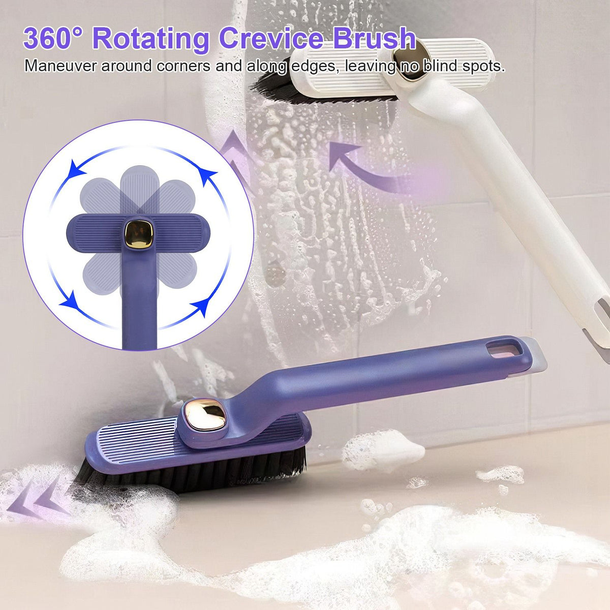 Rotating Crevice Cleaning Brush with Clip and Spade