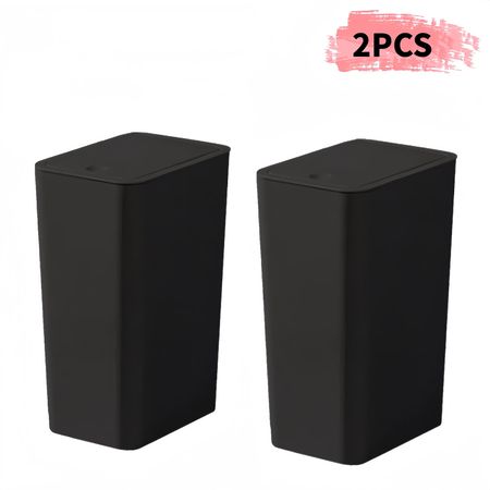 Modern Black Press-Top Wastebaskets, Set of Two