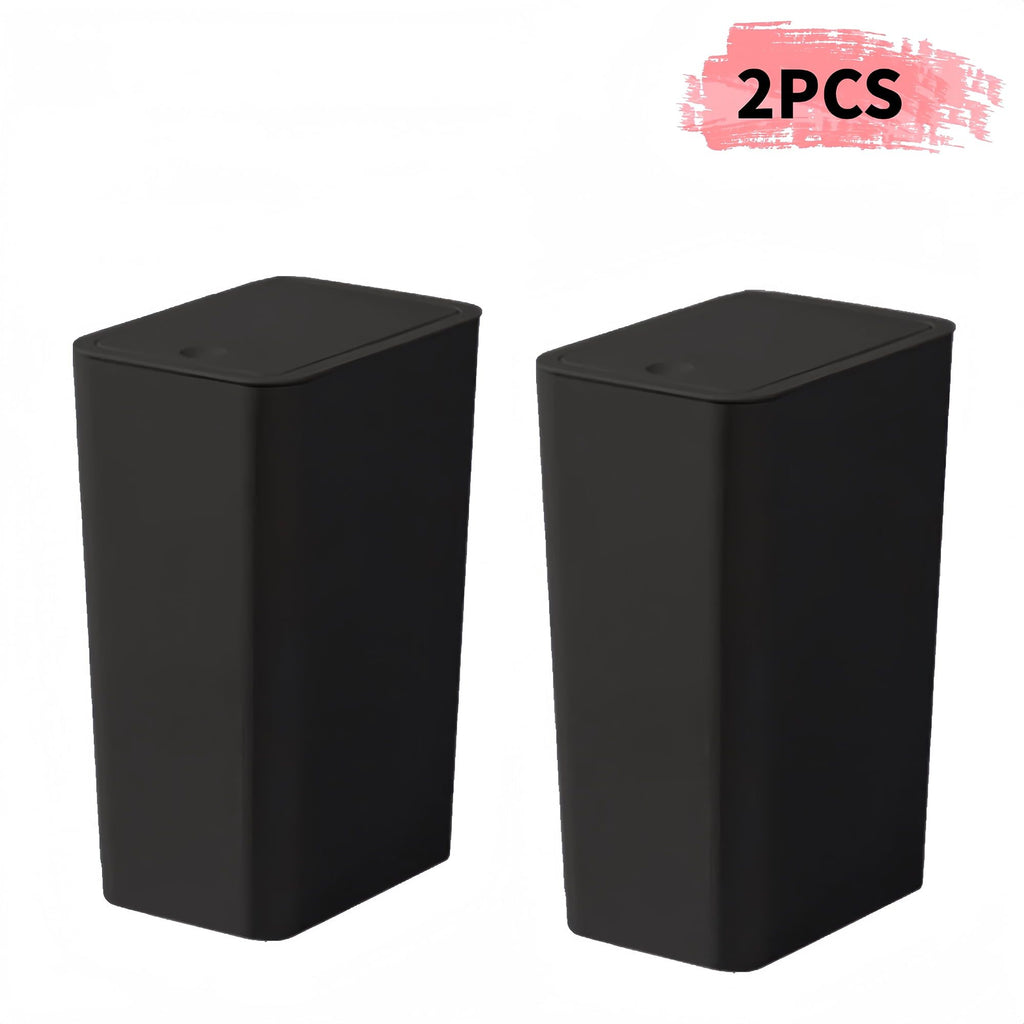 Modern Black Press-Top Wastebaskets, Set of Two