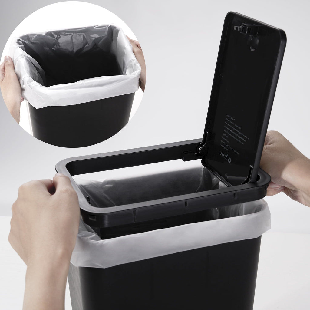 Modern Black Press-Top Wastebaskets, Set of Two