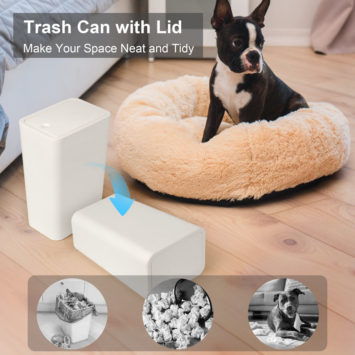 Two Slim Bathroom Wastebaskets with Quiet Lids