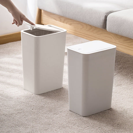 Two Slim Bathroom Wastebaskets with Quiet Lids