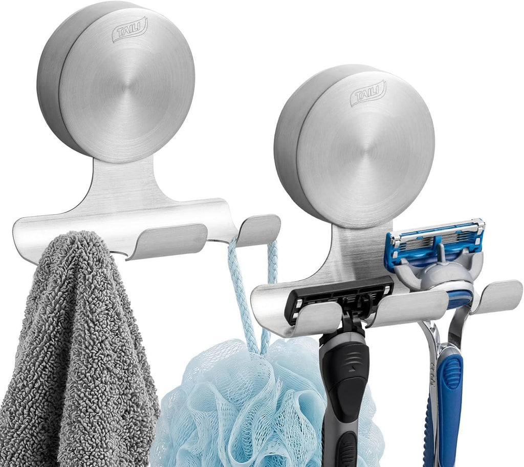 Polished Silver Suction Razor Hooks, Set of Two
