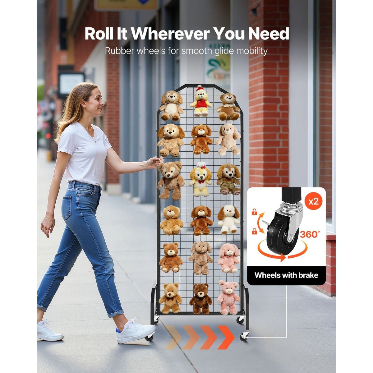Mobile Grid Wall Display Panels with Hooks and Casters