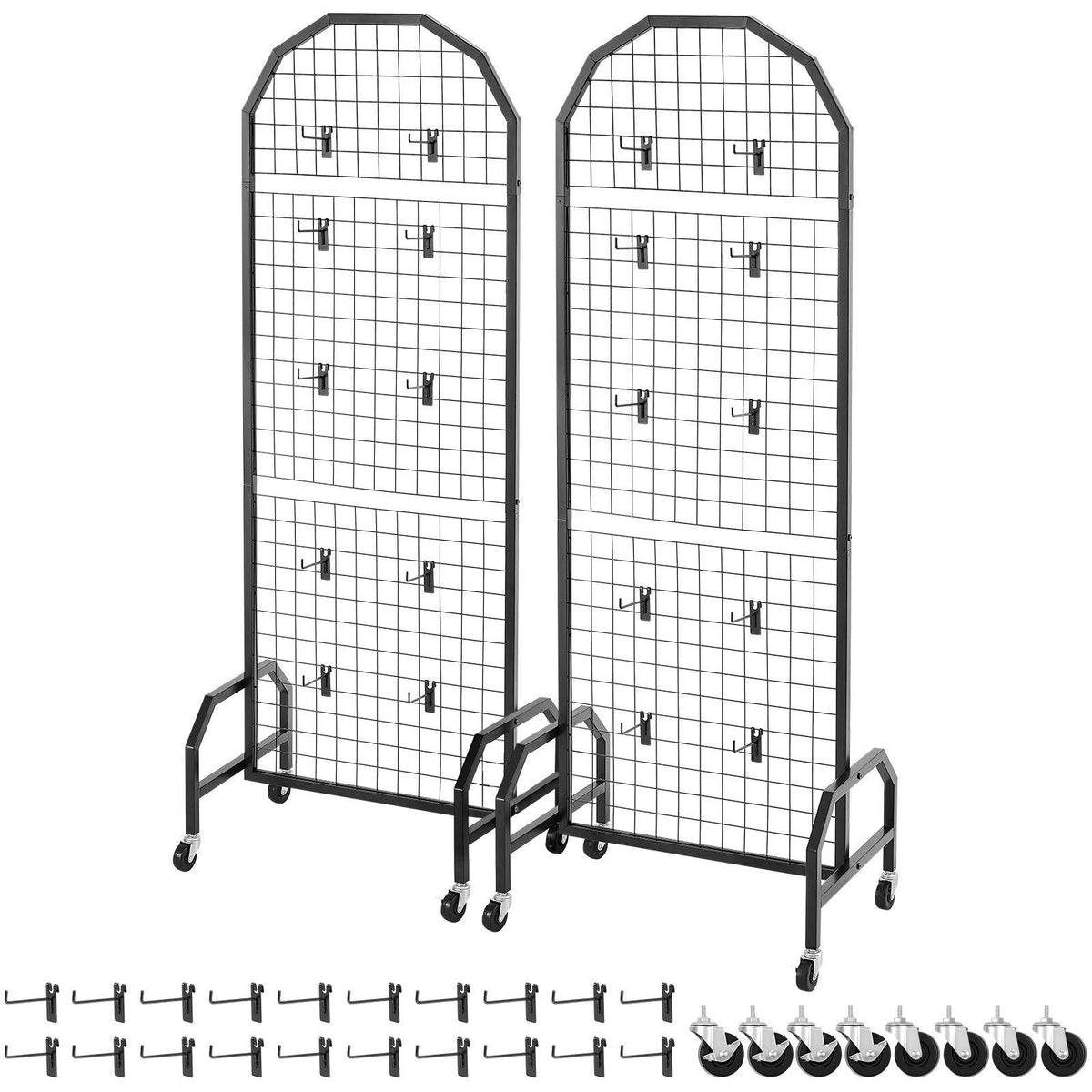 Mobile Grid Wall Display Panels with Hooks and Casters