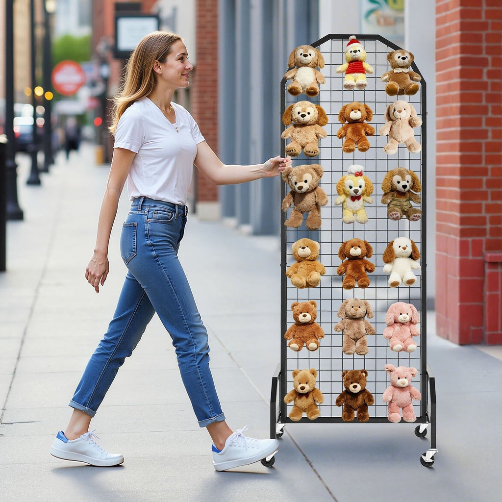 Mobile Grid Wall Display Panels with Hooks and Casters