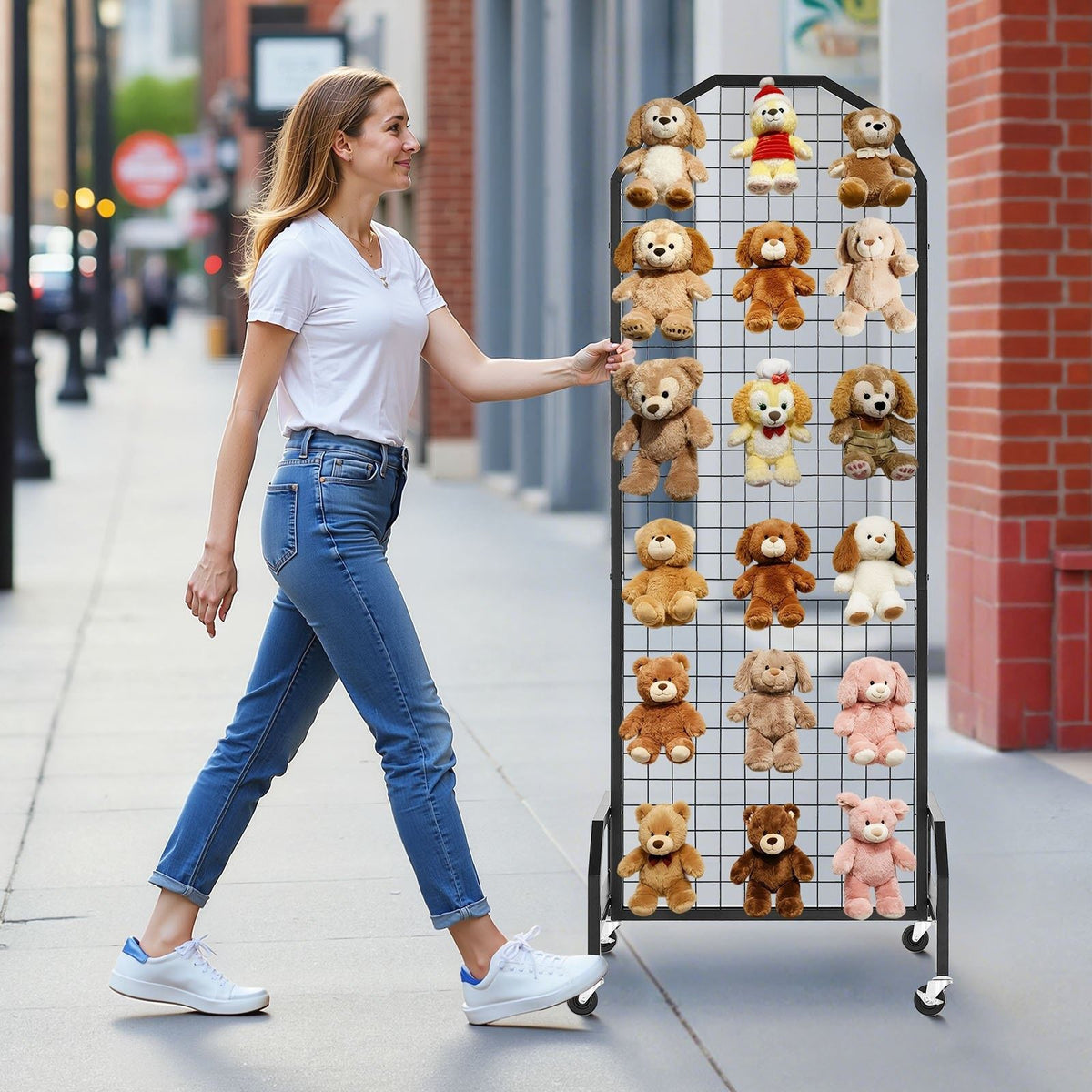 Mobile Grid Wall Display Panels with Hooks and Casters