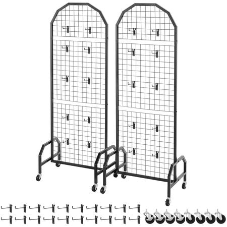 Mobile Grid Wall Display Panels with Hooks and Casters
