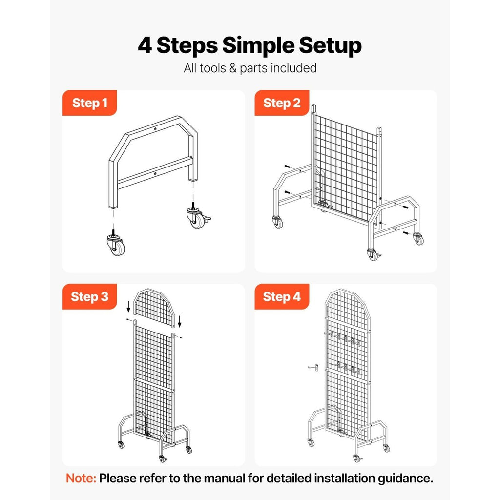 Mobile Grid Wall Display Panels with Hooks and Casters