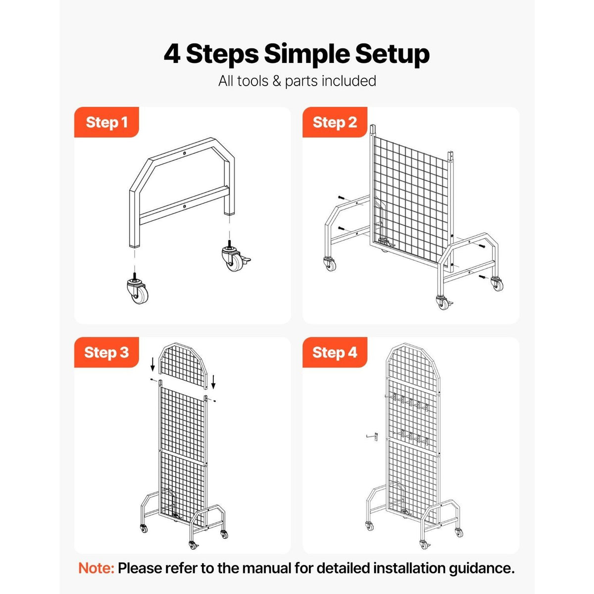 Mobile Grid Wall Display Panels with Hooks and Casters
