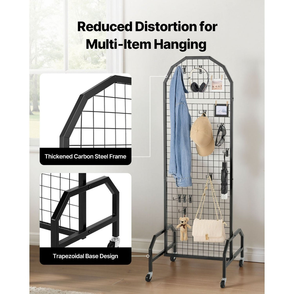Mobile Grid Wall Display Panels with Hooks and Casters