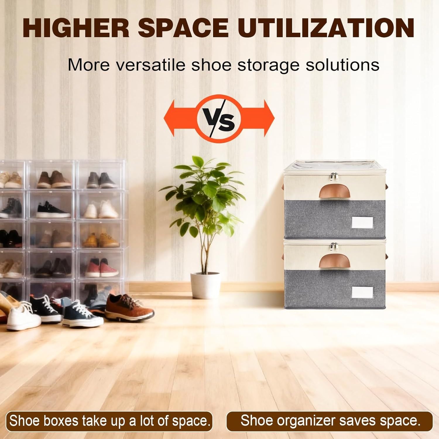 2 Pack Shoe Organizer for Closet, Adjustable Shoe Box Storage Containers, Large Foldable Shoe Bins w