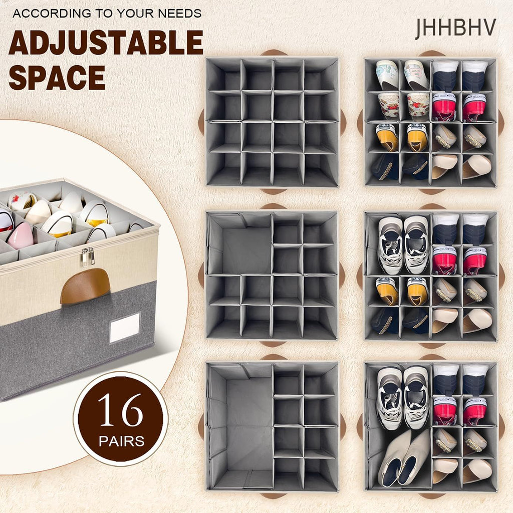 2 Pack Shoe Organizer for Closet, Adjustable Shoe Box Storage Containers, Large Foldable Shoe Bins w