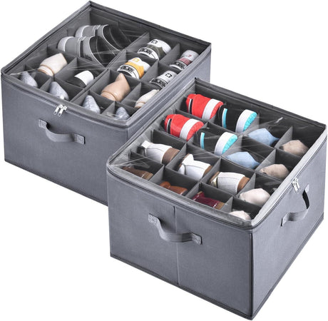 2 Pack Shoe Organizer for Closet,Fits up to 32 Pairs,Adjustable Dividers for Shoe Storage,Fabric Sho