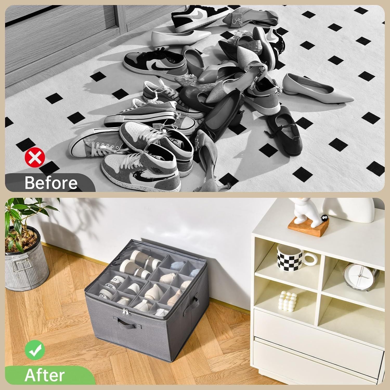 2 Pack Shoe Organizer for Closet,Fits up to 32 Pairs,Adjustable Dividers for Shoe Storage,Fabric Sho