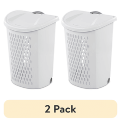 2-Pack Wheeled Laundry Hamper with Retractable Handle and Flip-Top Lid