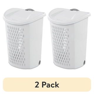 2-Pack Wheeled Laundry Hamper with Retractable Handle and Flip-Top Lid