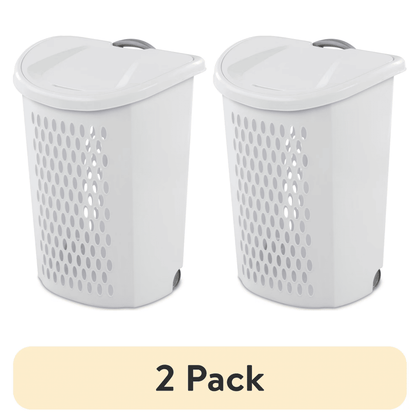2-Pack Wheeled Laundry Hamper with Retractable Handle and Flip-Top Lid