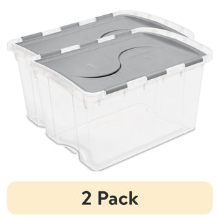 Clear Stackable Storage Bins with Hinged Lids, Set of Two