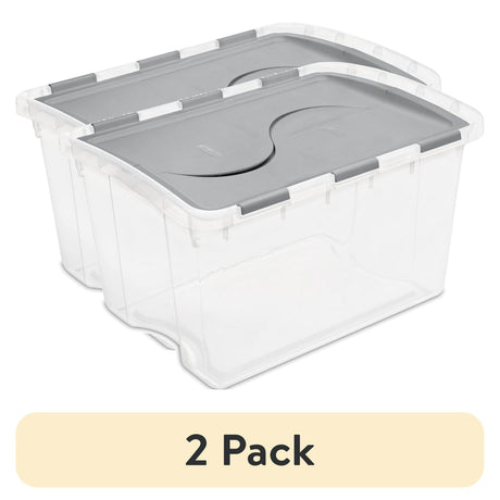 Clear Stackable Storage Bins with Hinged Lids, Set of Two