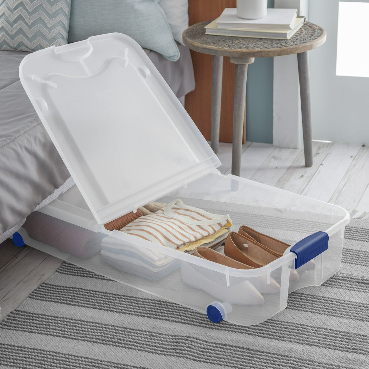 Clear Wheeled Underbed Storage Bins with Hinged Lids