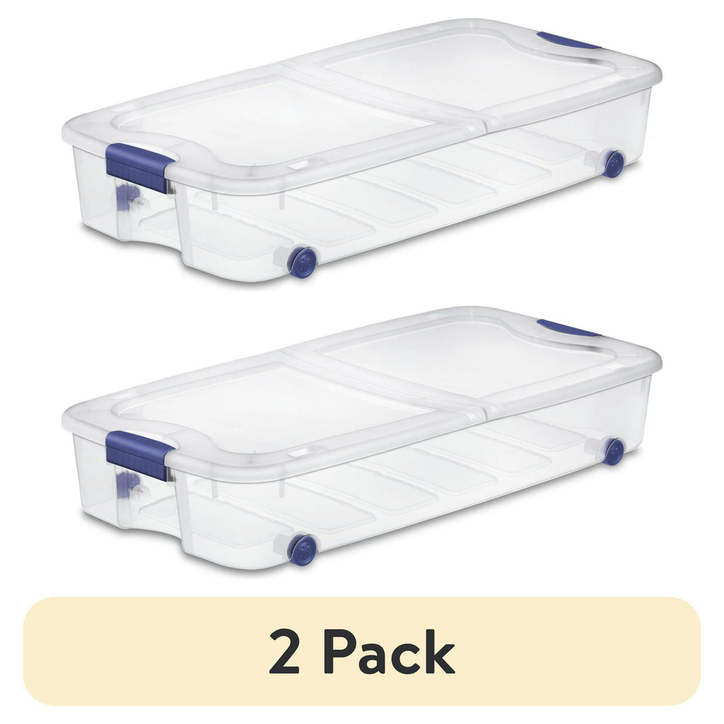 Clear Wheeled Underbed Storage Bins with Hinged Lids