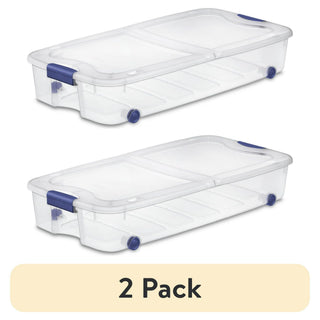Clear Wheeled Underbed Storage Bins with Hinged Lids