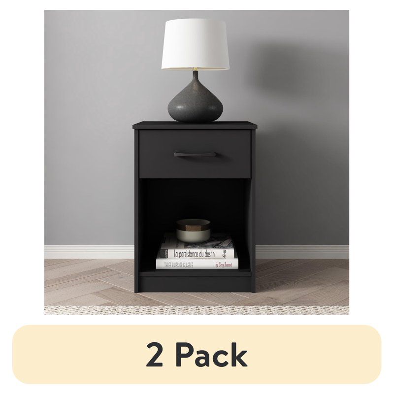 Ardent Black One-Drawer Nightstands, Set of Two