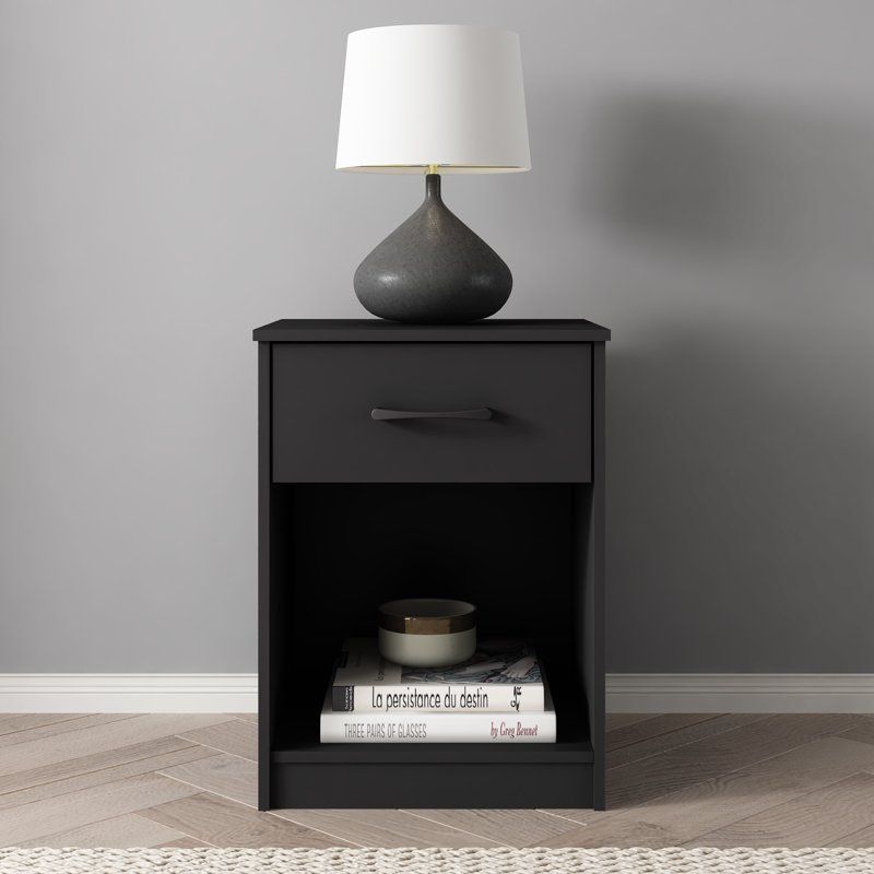 Ardent Black One-Drawer Nightstands, Set of Two