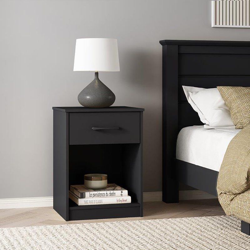 Ardent Black One-Drawer Nightstands, Set of Two