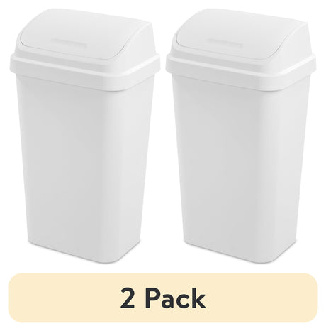 White Swing-Top Kitchen Trash Can Set
