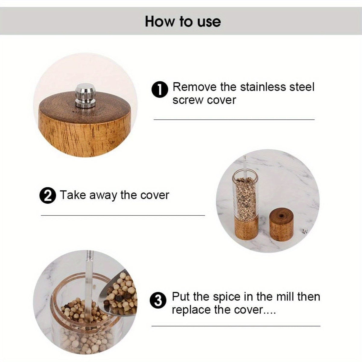 Manual Salt and Pepper Mill Pair with Adjustable Grind