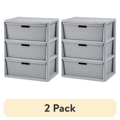 Two-Pack Cross-Weave Three-Drawer Storage Towers