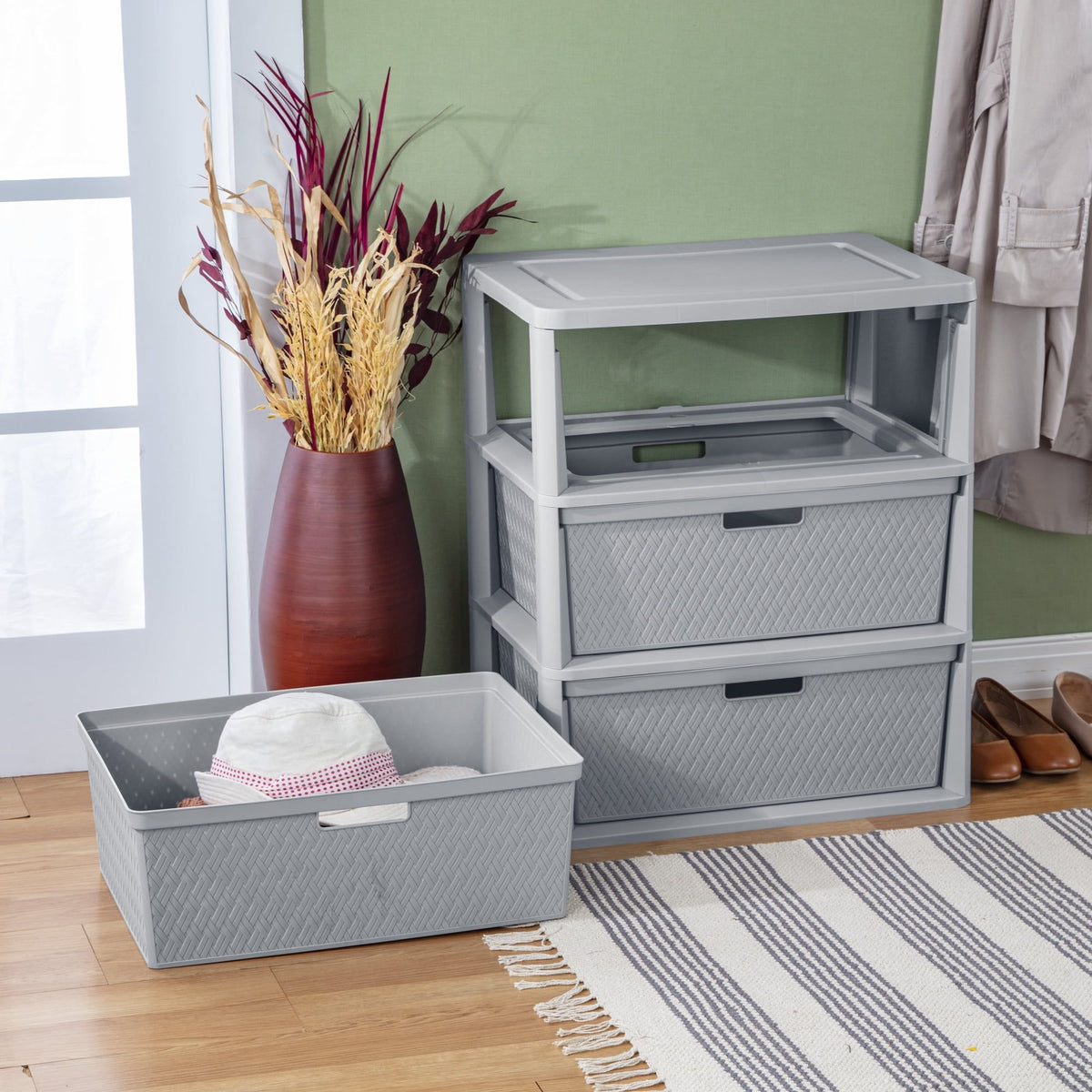 Two-Pack Cross-Weave Three-Drawer Storage Towers