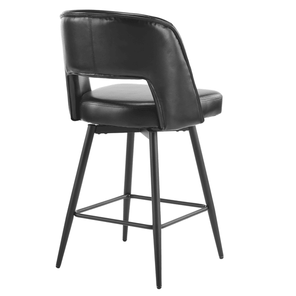 Set of 2 Black PU Swivel Bar Stools with Open Backrest and Metal Legs
