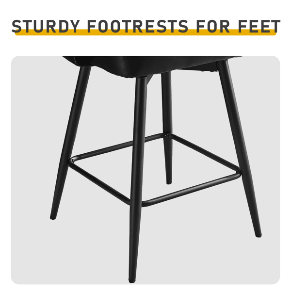 Set of 2 Black PU Swivel Bar Stools with Open Backrest and Metal Legs