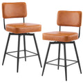 Pair of Brown PU Leather Swivel Bar Stools with Removable Bentwood Backrest