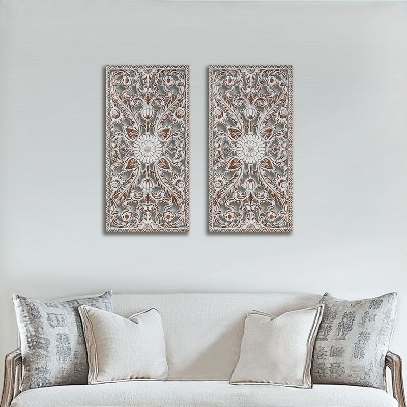 Two-Piece Distressed Lotus Carved Wall Decor Set