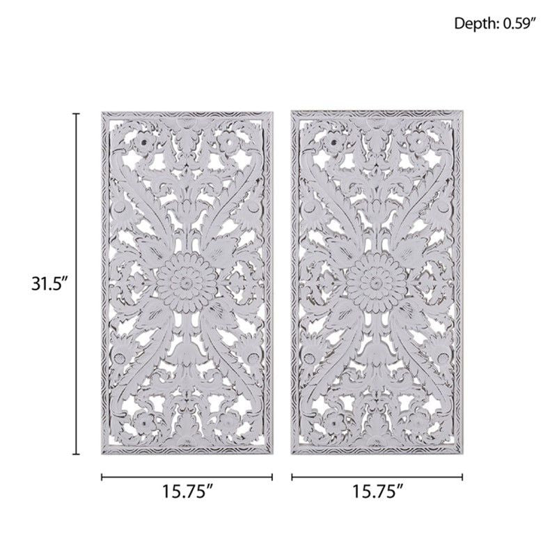 Two-Piece Distressed Lotus Carved Wall Decor Set