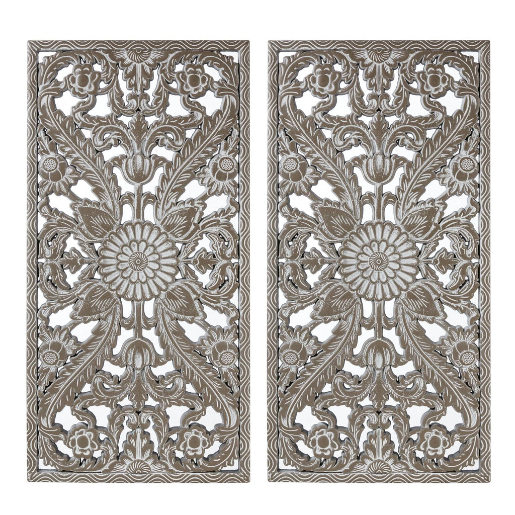 Two-Piece Distressed Lotus Carved Wall Decor Set