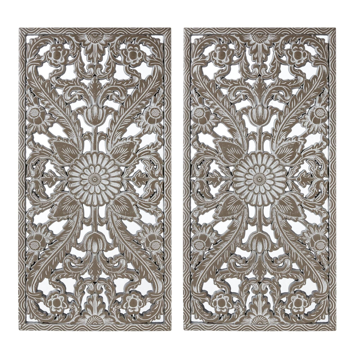 Two-Piece Distressed Lotus Carved Wall Decor Set