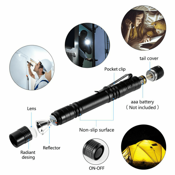 2 PCS Portable Mini LED Flashlight Camping Hiking Handheld Flashlight Pen Work light